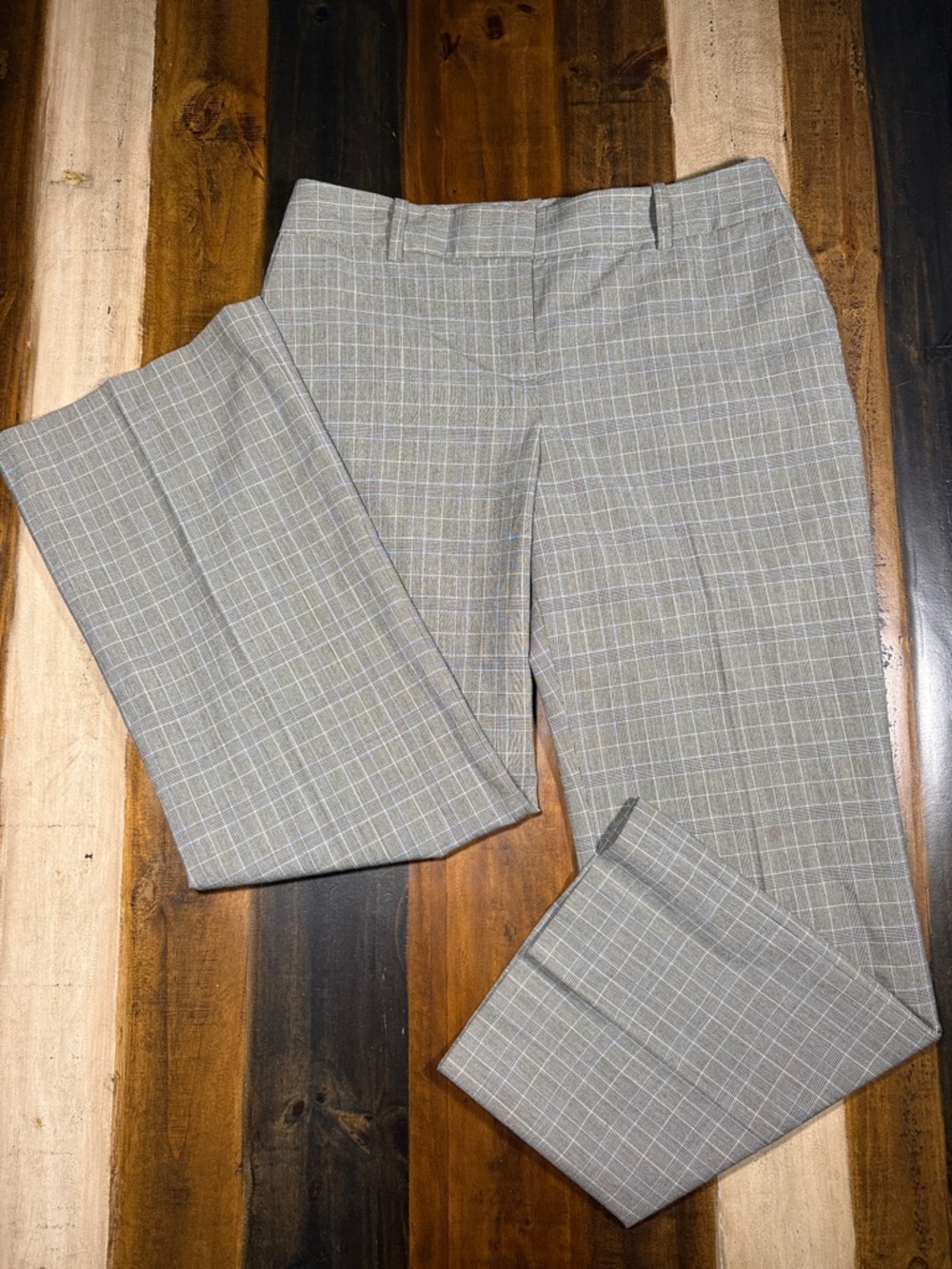Ann Taylor Petite Gray Plaid Dress Pants - Classic Windowpane Pattern